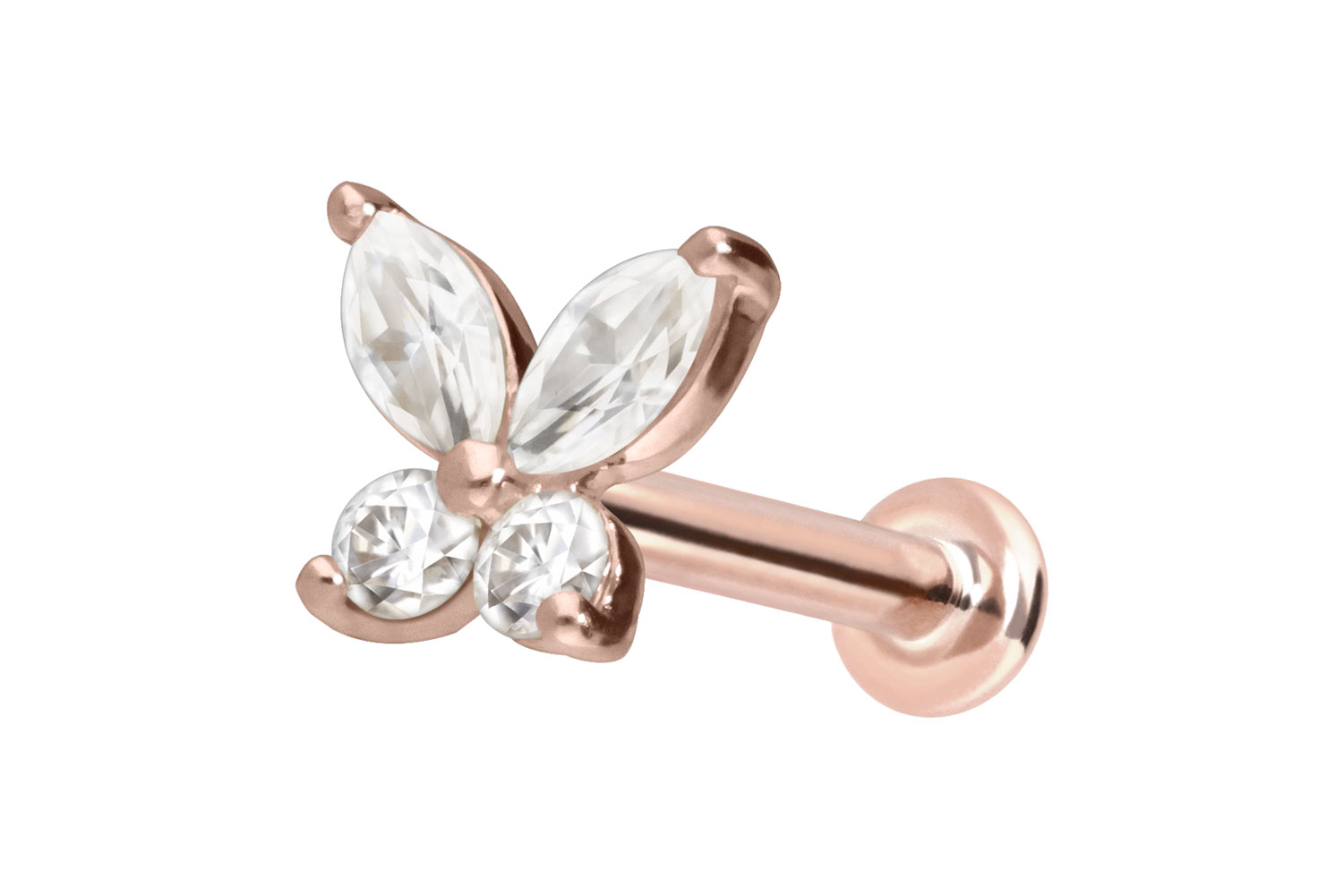 14 Karat Gold Labret mit Innengewinde MOISSANIT-SCHMETTERLING